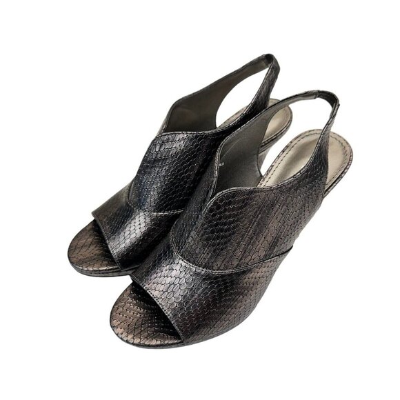 The Limited Women’s TADA Peep Toe Slingback Heels Size 6.5M Snake Gray Metallic - Picture 2 of 11